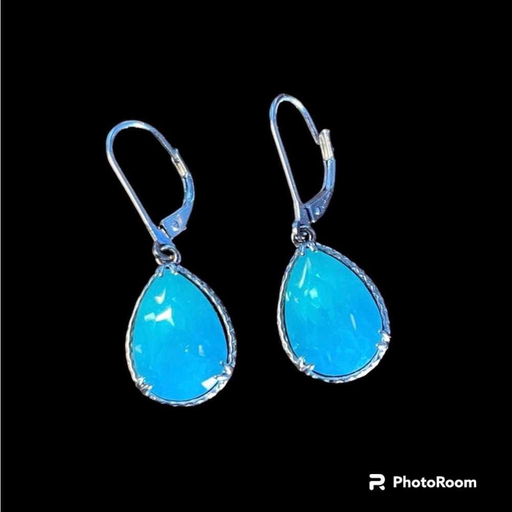 Blue jewel dangle sterling silver earrings with gold vermeil - Picture 6 of 6
